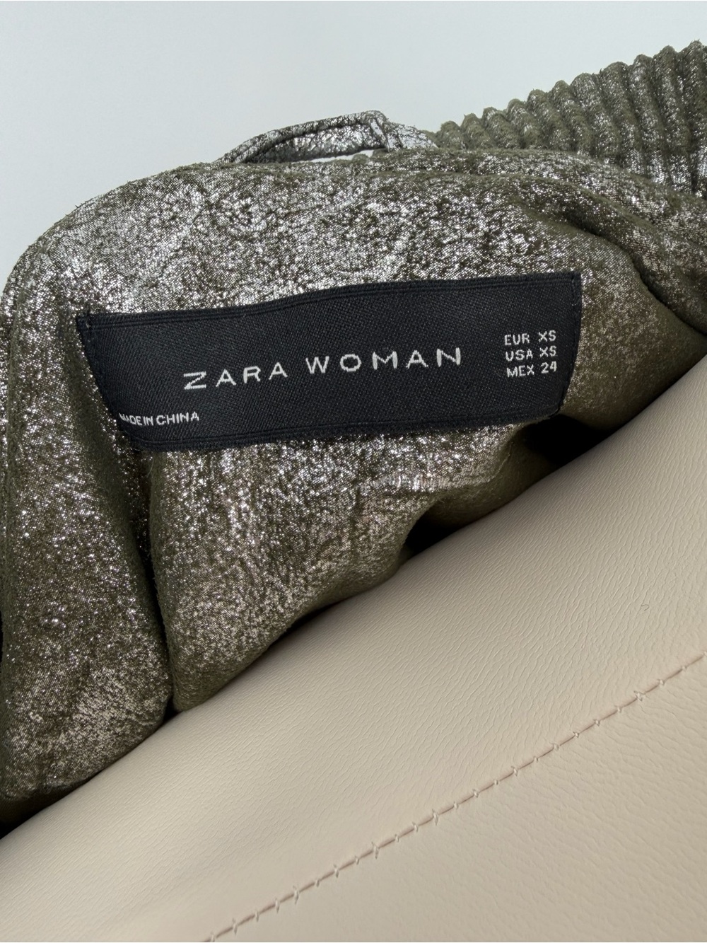 Zara, Olive/Metallic Bomber Jacket, Size XS - Picture 3 of 15